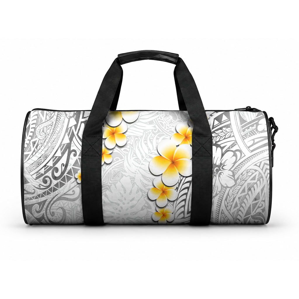 White Tropical Plumeria With Galaxy Polynesian Art Duffle Bag