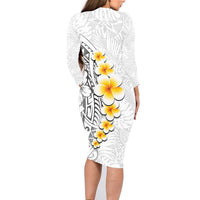 White Tropical Plumeria With Galaxy Polynesian Art Family Matching Long Sleeve Bodycon Dress and Hawaiian Shirt LT14 - Polynesian Pride