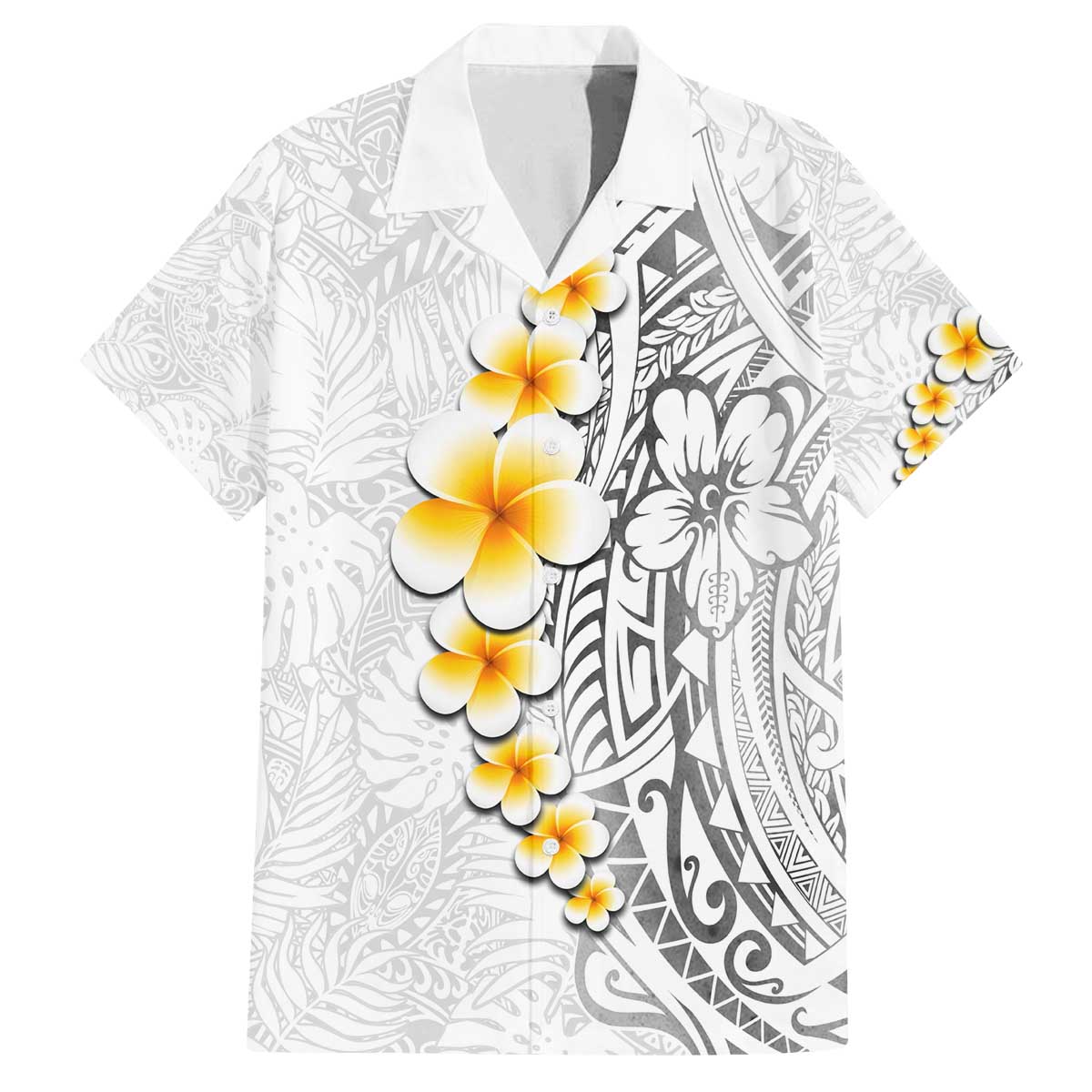White Tropical Plumeria With Galaxy Polynesian Art Family Matching Off The Shoulder Long Sleeve Dress and Hawaiian Shirt LT14 Dad's Shirt - Short Sleeve White - Polynesian Pride