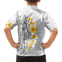 White Tropical Plumeria With Galaxy Polynesian Art Family Matching Off Shoulder Maxi Dress and Hawaiian Shirt LT14 - Polynesian Pride