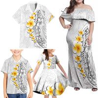White Tropical Plumeria With Galaxy Polynesian Art Family Matching Off Shoulder Maxi Dress and Hawaiian Shirt LT14 - Polynesian Pride