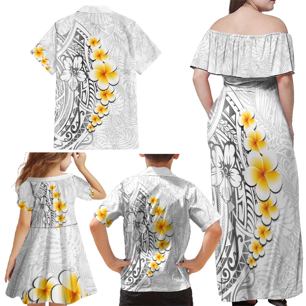 White Tropical Plumeria With Galaxy Polynesian Art Family Matching Off Shoulder Maxi Dress and Hawaiian Shirt LT14 - Polynesian Pride