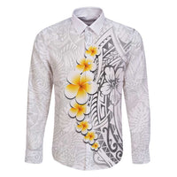 White Tropical Plumeria With Galaxy Polynesian Art Family Matching Off Shoulder Maxi Dress and Hawaiian Shirt LT14 Dad's Shirt - Long Sleeve White - Polynesian Pride