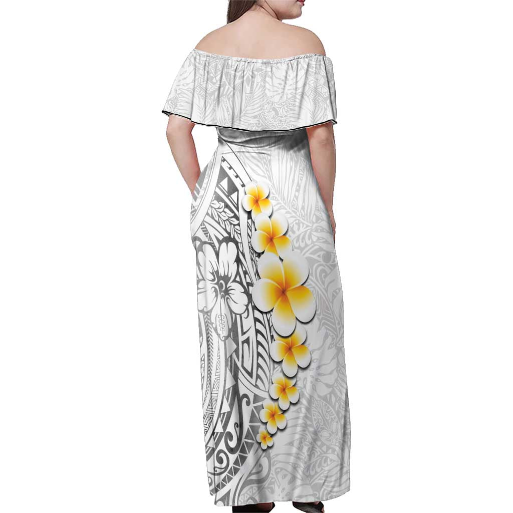 White Tropical Plumeria With Galaxy Polynesian Art Family Matching Off Shoulder Maxi Dress and Hawaiian Shirt LT14 - Polynesian Pride