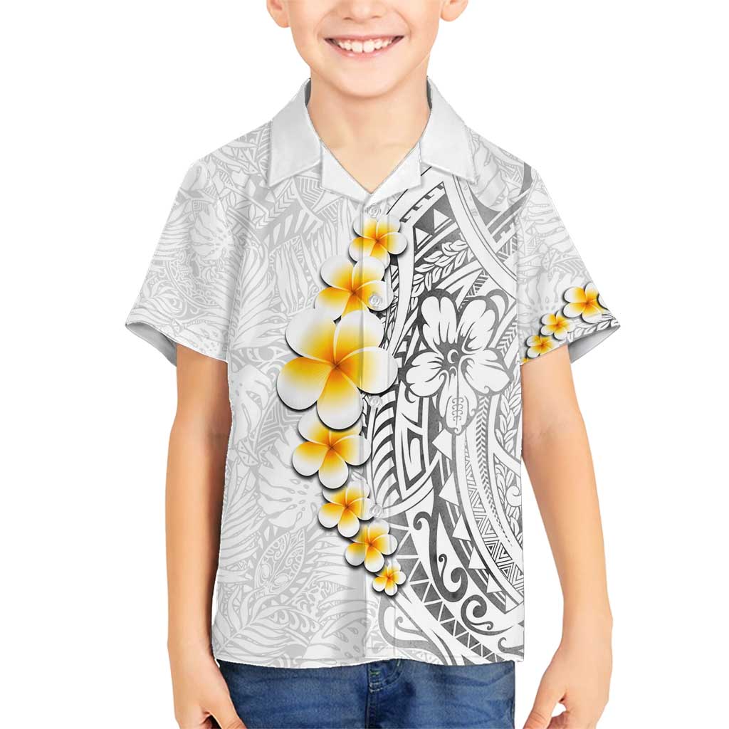 White Tropical Plumeria With Galaxy Polynesian Art Family Matching Off Shoulder Maxi Dress and Hawaiian Shirt LT14 Son's Shirt White - Polynesian Pride