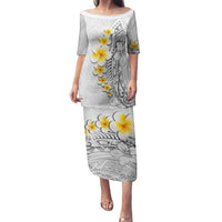 White Tropical Plumeria With Galaxy Polynesian Art Family Matching Puletasi and Hawaiian Shirt LT14 Mom's Dress White - Polynesian Pride