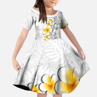 White Tropical Plumeria With Galaxy Polynesian Art Family Matching Short Sleeve Bodycon Dress and Hawaiian Shirt LT14 Daughter's Dress White - Polynesian Pride