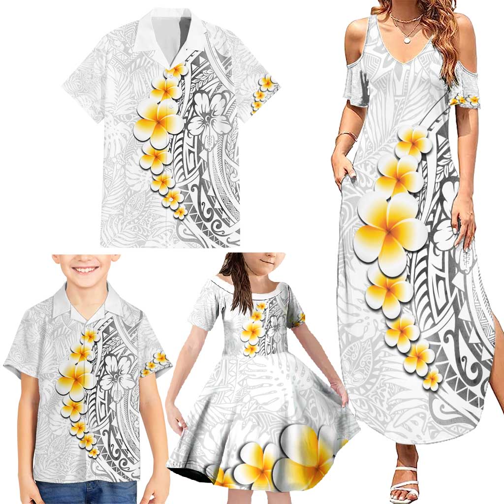 White Tropical Plumeria With Galaxy Polynesian Art Family Matching Summer Maxi Dress and Hawaiian Shirt LT14 - Polynesian Pride