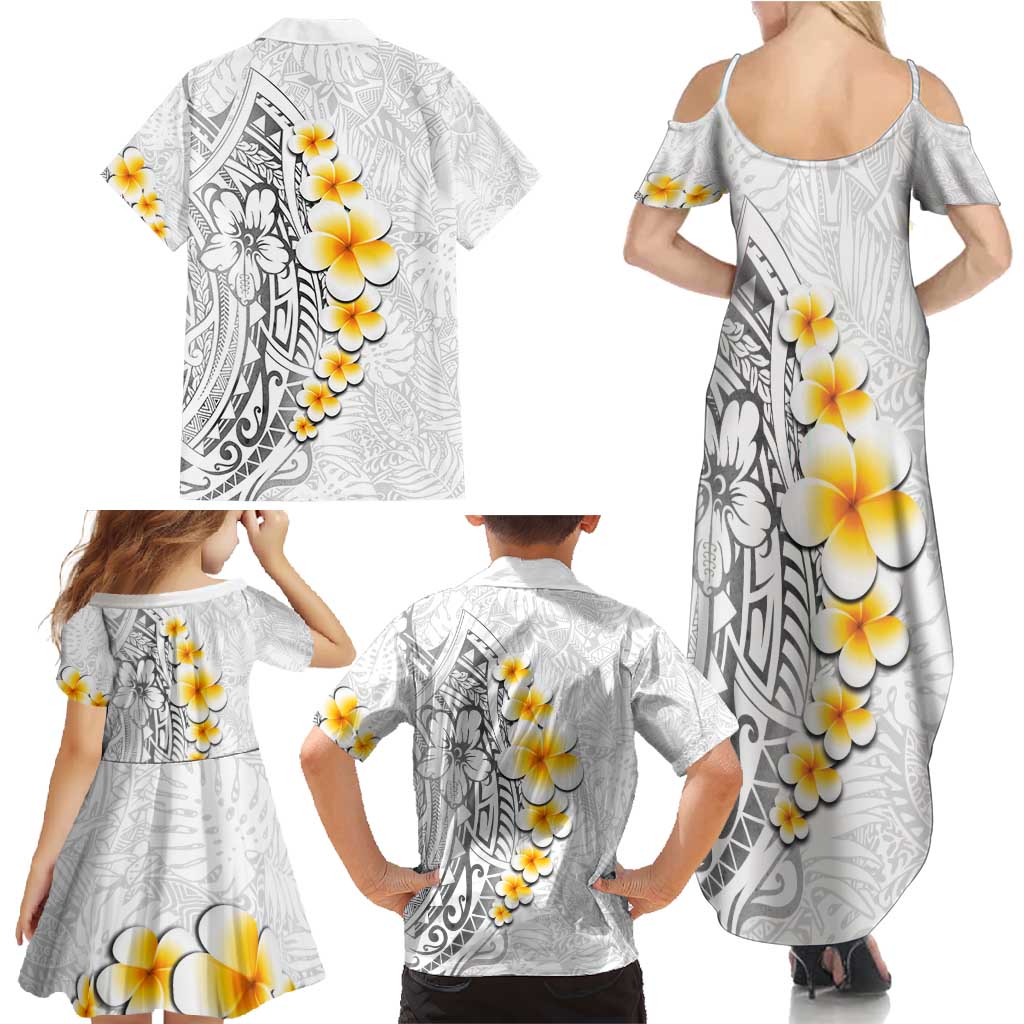 White Tropical Plumeria With Galaxy Polynesian Art Family Matching Summer Maxi Dress and Hawaiian Shirt LT14 - Polynesian Pride