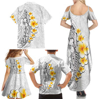 White Tropical Plumeria With Galaxy Polynesian Art Family Matching Summer Maxi Dress and Hawaiian Shirt LT14 - Polynesian Pride