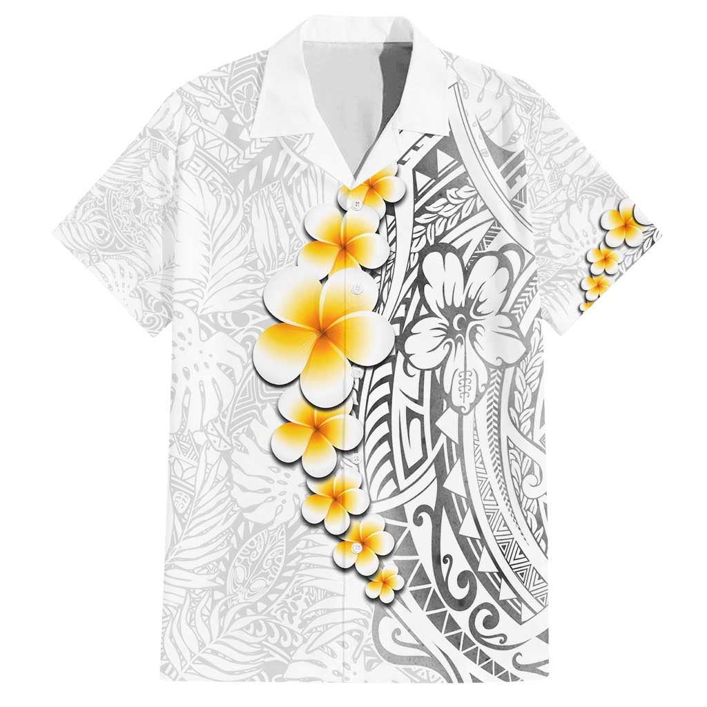 White Tropical Plumeria With Galaxy Polynesian Art Family Matching Summer Maxi Dress and Hawaiian Shirt LT14 Dad's Shirt - Short Sleeve White - Polynesian Pride