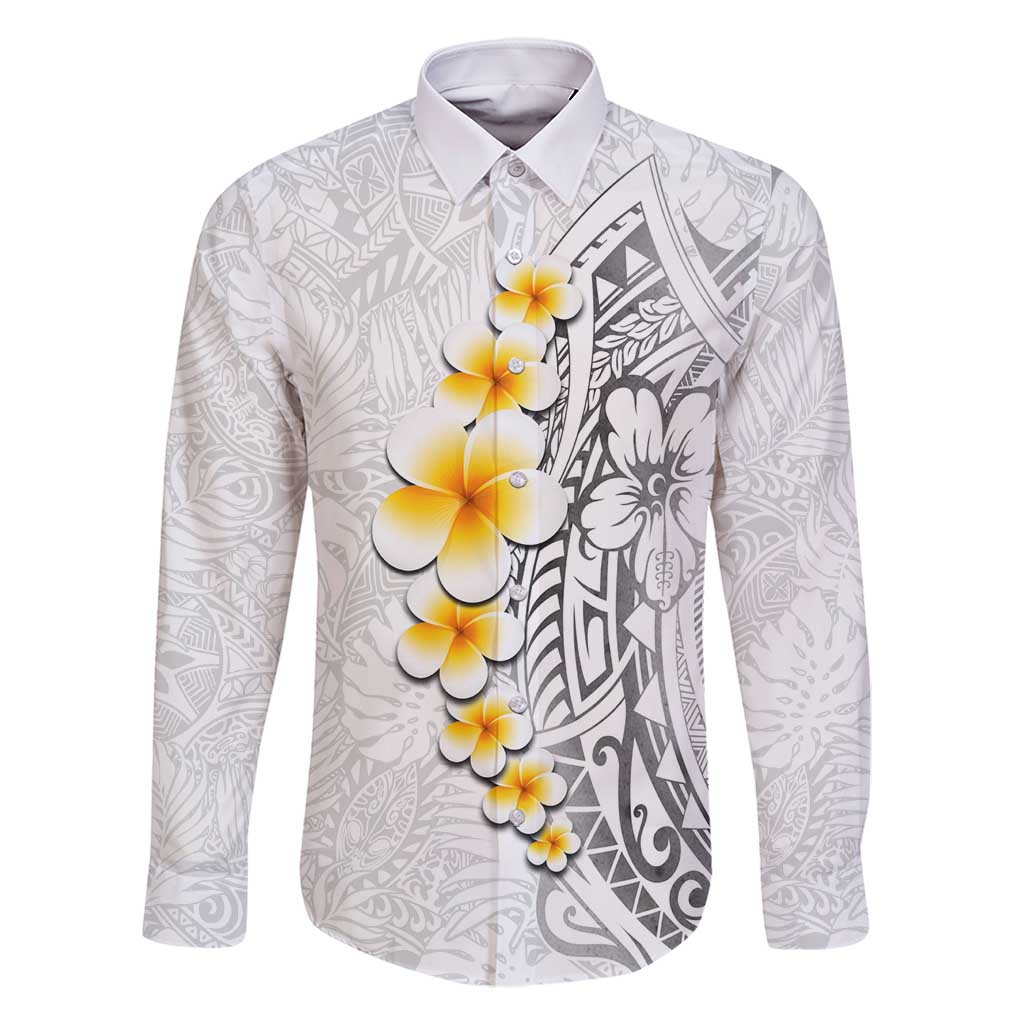 White Tropical Plumeria With Galaxy Polynesian Art Family Matching Summer Maxi Dress and Hawaiian Shirt LT14 Dad's Shirt - Long Sleeve White - Polynesian Pride