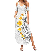 White Tropical Plumeria With Galaxy Polynesian Art Family Matching Summer Maxi Dress and Hawaiian Shirt LT14 Mom's Dress White - Polynesian Pride
