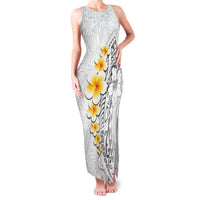 White Tropical Plumeria With Galaxy Polynesian Art Family Matching Tank Maxi Dress and Hawaiian Shirt LT14 Mom's Dress White - Polynesian Pride