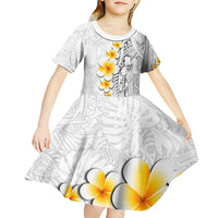 White Tropical Plumeria With Galaxy Polynesian Art Kid Short Sleeve Dress LT14 - Polynesian Pride
