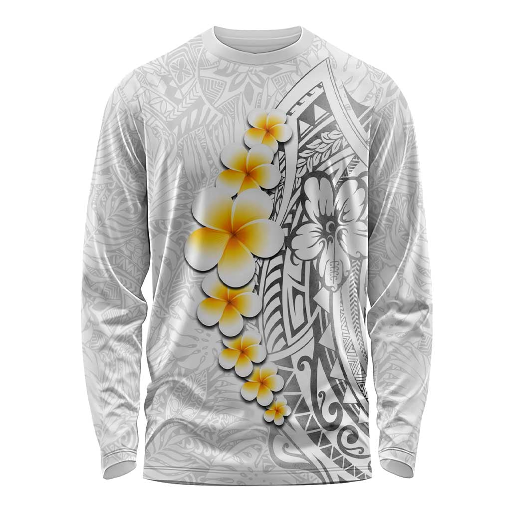 White Tropical Plumeria With Galaxy Polynesian Art Long Sleeve Shirt LT14 Unisex White - Polynesian Pride