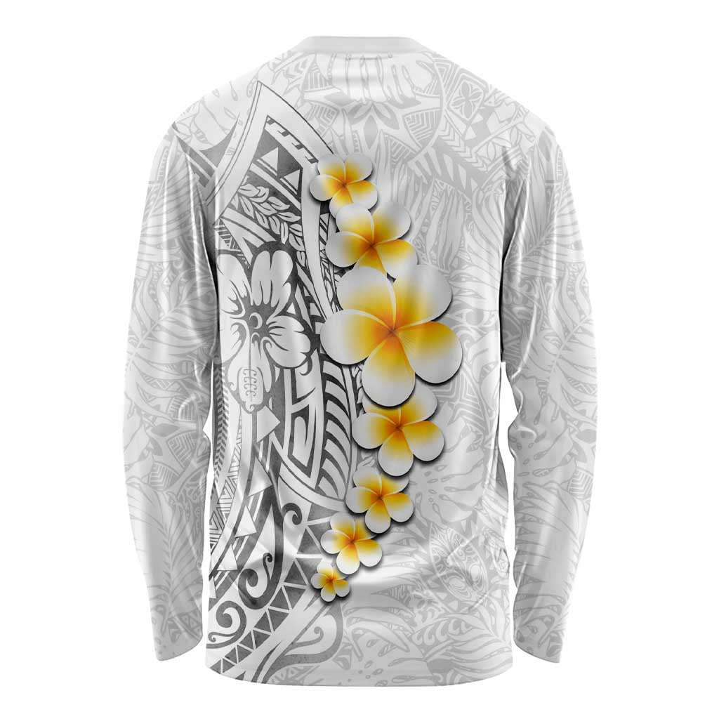 White Tropical Plumeria With Galaxy Polynesian Art Long Sleeve Shirt LT14 - Polynesian Pride