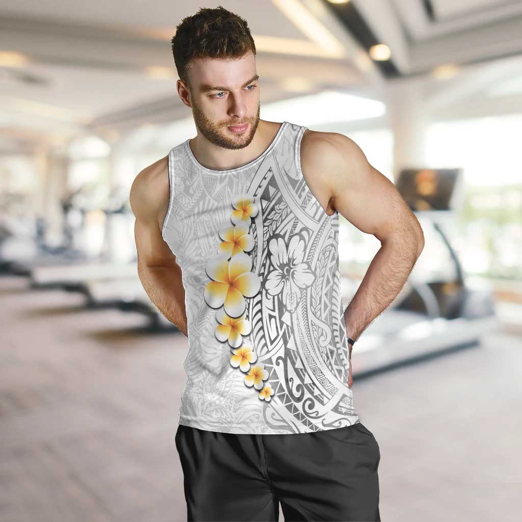White Tropical Plumeria With Galaxy Polynesian Art Men Tank Top LT14 White - Polynesian Pride