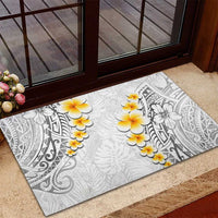 White Tropical Plumeria With Galaxy Polynesian Art Rubber Doormat
