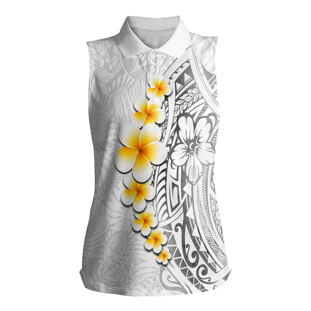 White Tropical Plumeria With Galaxy Polynesian Art Women Sleeveless Polo Shirt LT14 Female White - Polynesian Pride