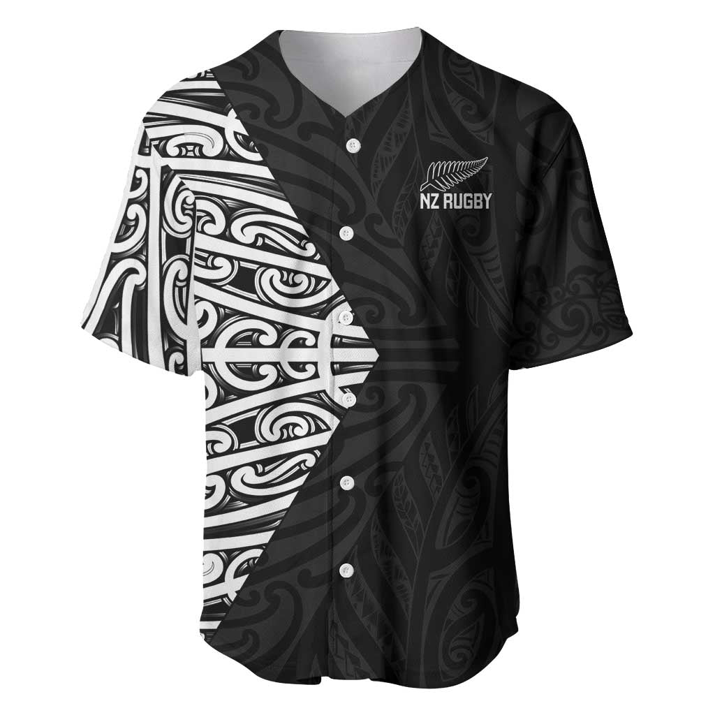New Zealand Silver Fern Rugby Custom Baseball Jersey Maori Koru Go Black Fern LT14 Black - Polynesian Pride