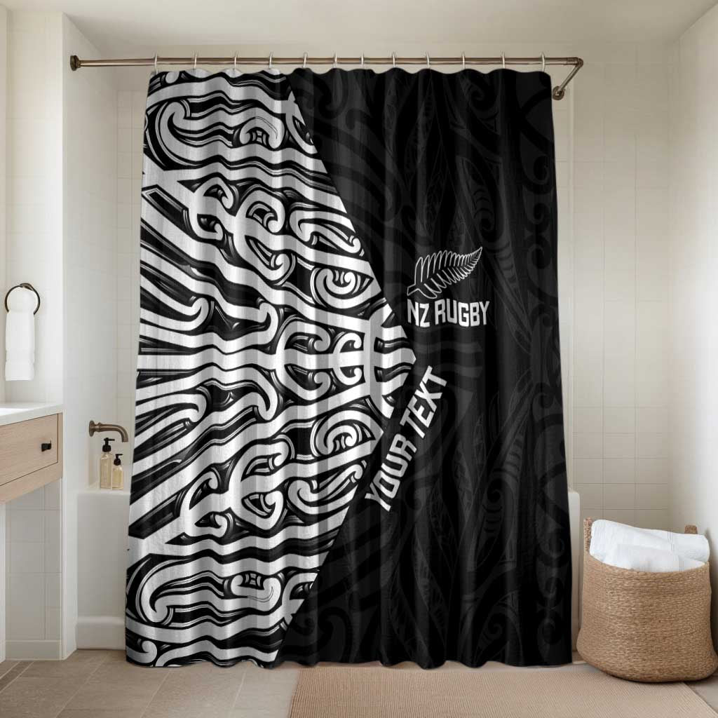 New Zealand Silver Fern Rugby Custom Bathroom Set Maori Koru Go Black Fern LT14 Shower Curtain Only Black - Polynesian Pride