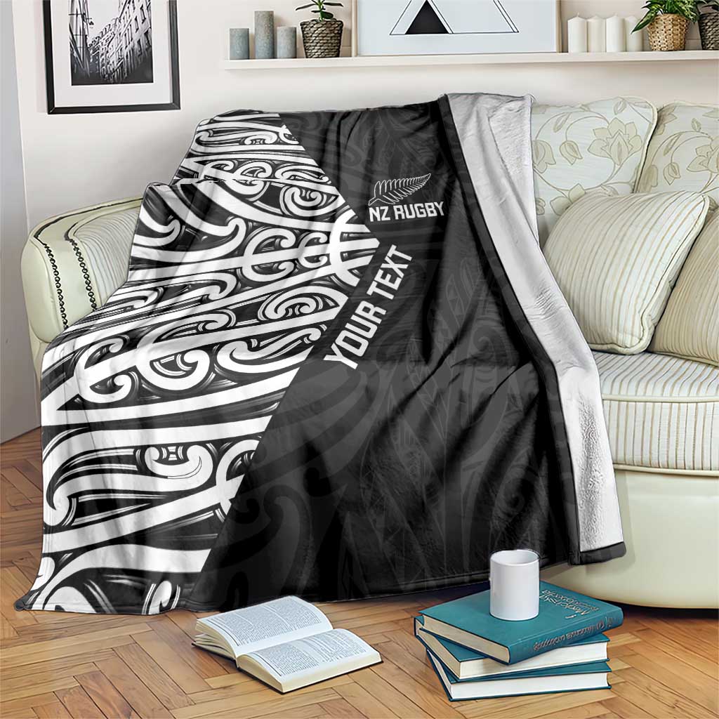 New Zealand Silver Fern Rugby Custom Blanket Maori Koru Go Black Fern - Polynesian Pride