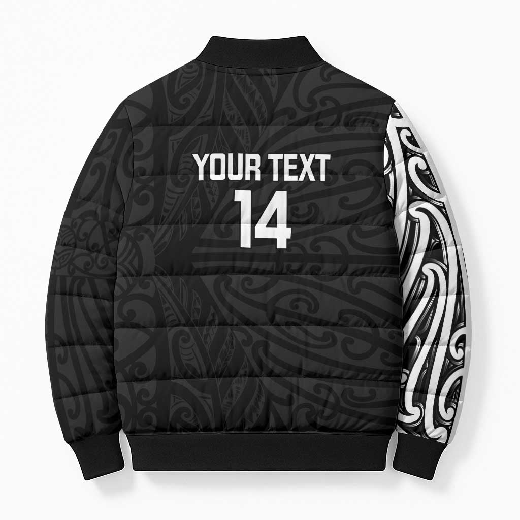New Zealand Silver Fern Rugby Custom Bomber Puffer Jacket Maori Koru Go Black Fern - Polynesian Pride