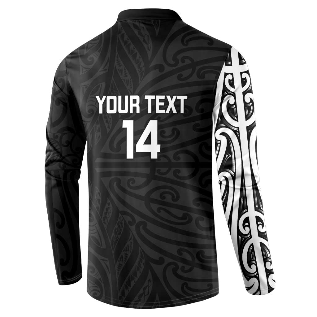 New Zealand Silver Fern Rugby Custom Button Sweatshirt Maori Koru Go Black Fern - Polynesian Pride