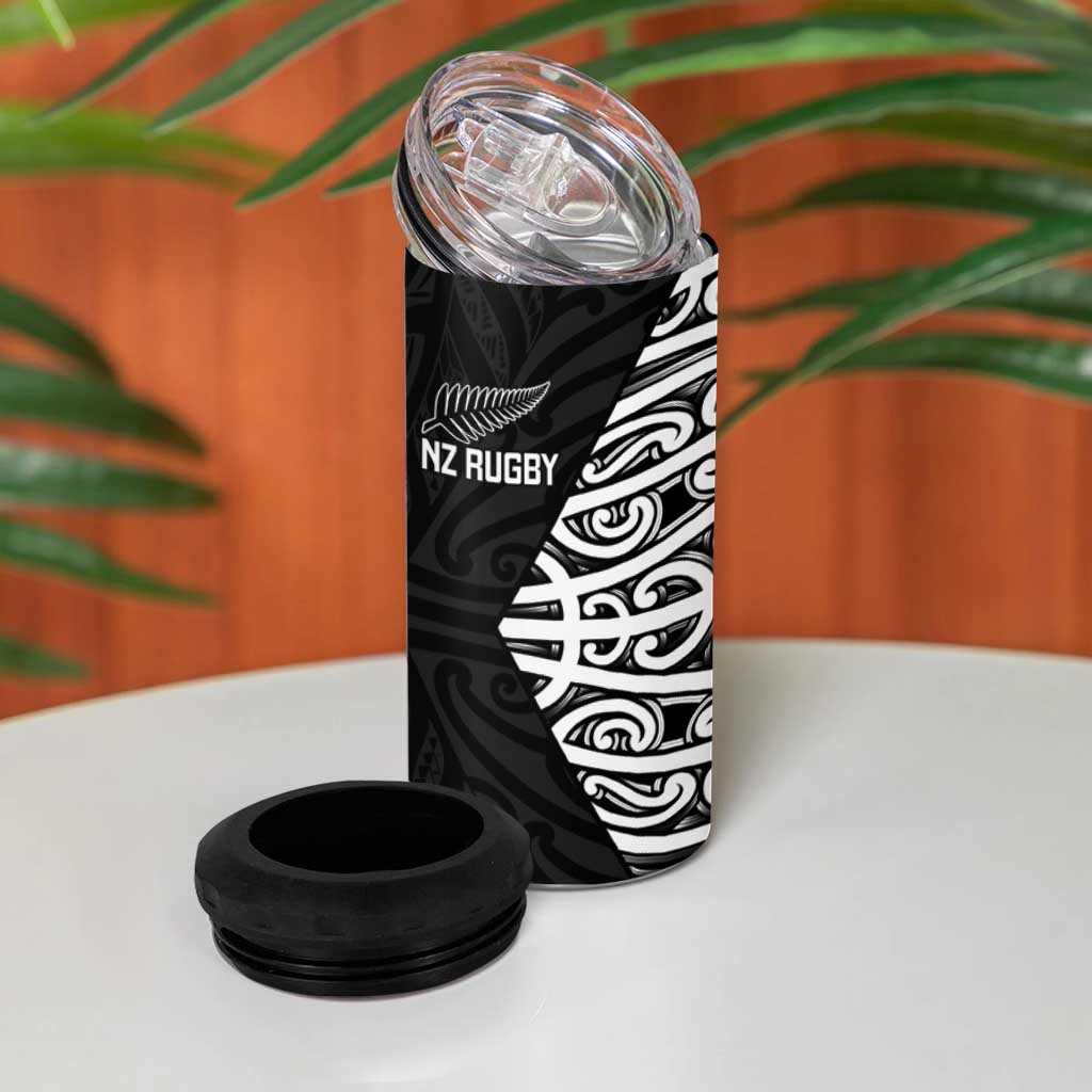 New Zealand Silver Fern Rugby Custom 4 in 1 Can Cooler Tumbler Maori Koru Go Black Fern LT14 - Polynesian Pride