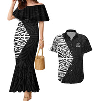 New Zealand Silver Fern Rugby Custom Couples Matching Mermaid Dress and Hawaiian Shirt Maori Koru Go Black Fern - Polynesian Pride