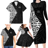 New Zealand Silver Fern Rugby Custom Family Matching Long Sleeve Bodycon Dress and Hawaiian Shirt Maori Koru Go Black Fern LT14 - Polynesian Pride
