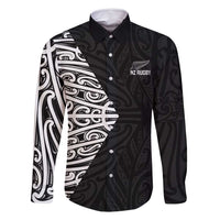 New Zealand Silver Fern Rugby Custom Family Matching Long Sleeve Bodycon Dress and Hawaiian Shirt Maori Koru Go Black Fern LT14 Dad's Shirt - Long Sleeve Black - Polynesian Pride