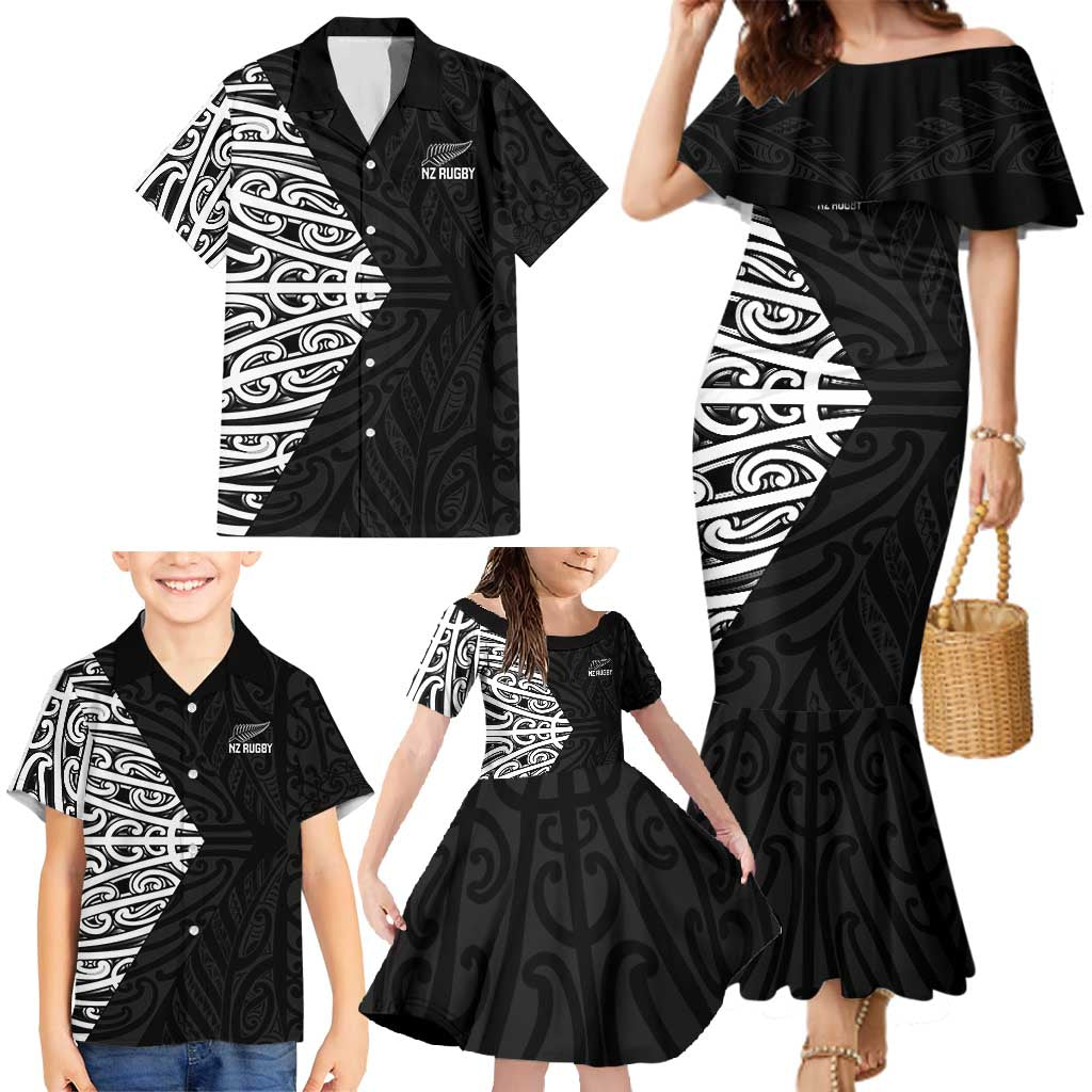 New Zealand Silver Fern Rugby Custom Family Matching Mermaid Dress and Hawaiian Shirt Maori Koru Go Black Fern LT14 - Polynesian Pride