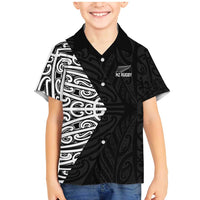 New Zealand Silver Fern Rugby Custom Family Matching Mermaid Dress and Hawaiian Shirt Maori Koru Go Black Fern LT14 Son's Shirt Black - Polynesian Pride