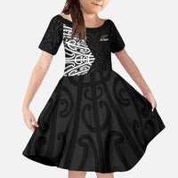New Zealand Silver Fern Rugby Custom Family Matching Off Shoulder Maxi Dress and Hawaiian Shirt Maori Koru Go Black Fern LT14 Daughter's Dress Black - Polynesian Pride