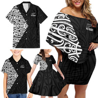 New Zealand Silver Fern Rugby Custom Family Matching Off Shoulder Short Dress and Hawaiian Shirt Maori Koru Go Black Fern LT14 - Polynesian Pride