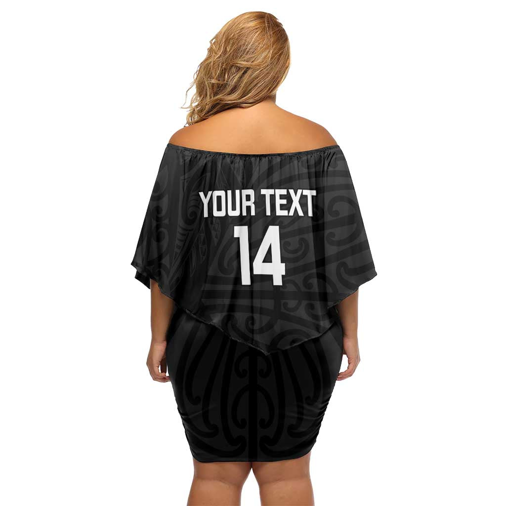 New Zealand Silver Fern Rugby Custom Family Matching Off Shoulder Short Dress and Hawaiian Shirt Maori Koru Go Black Fern LT14 - Polynesian Pride