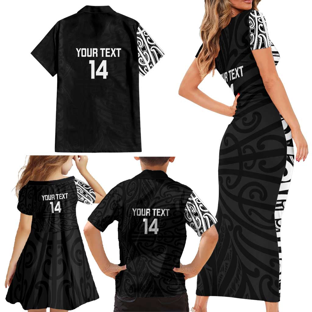 New Zealand Silver Fern Rugby Custom Family Matching Short Sleeve Bodycon Dress and Hawaiian Shirt Maori Koru Go Black Fern LT14 - Polynesian Pride