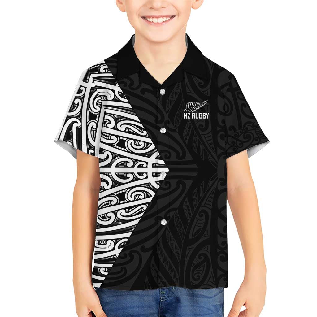 New Zealand Silver Fern Rugby Custom Family Matching Short Sleeve Bodycon Dress and Hawaiian Shirt Maori Koru Go Black Fern LT14 Son's Shirt Black - Polynesian Pride