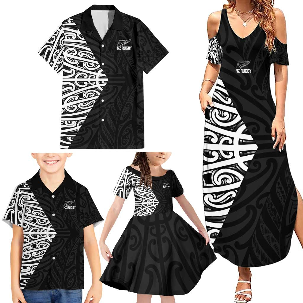 New Zealand Silver Fern Rugby Custom Family Matching Summer Maxi Dress and Hawaiian Shirt Maori Koru Go Black Fern LT14 - Polynesian Pride