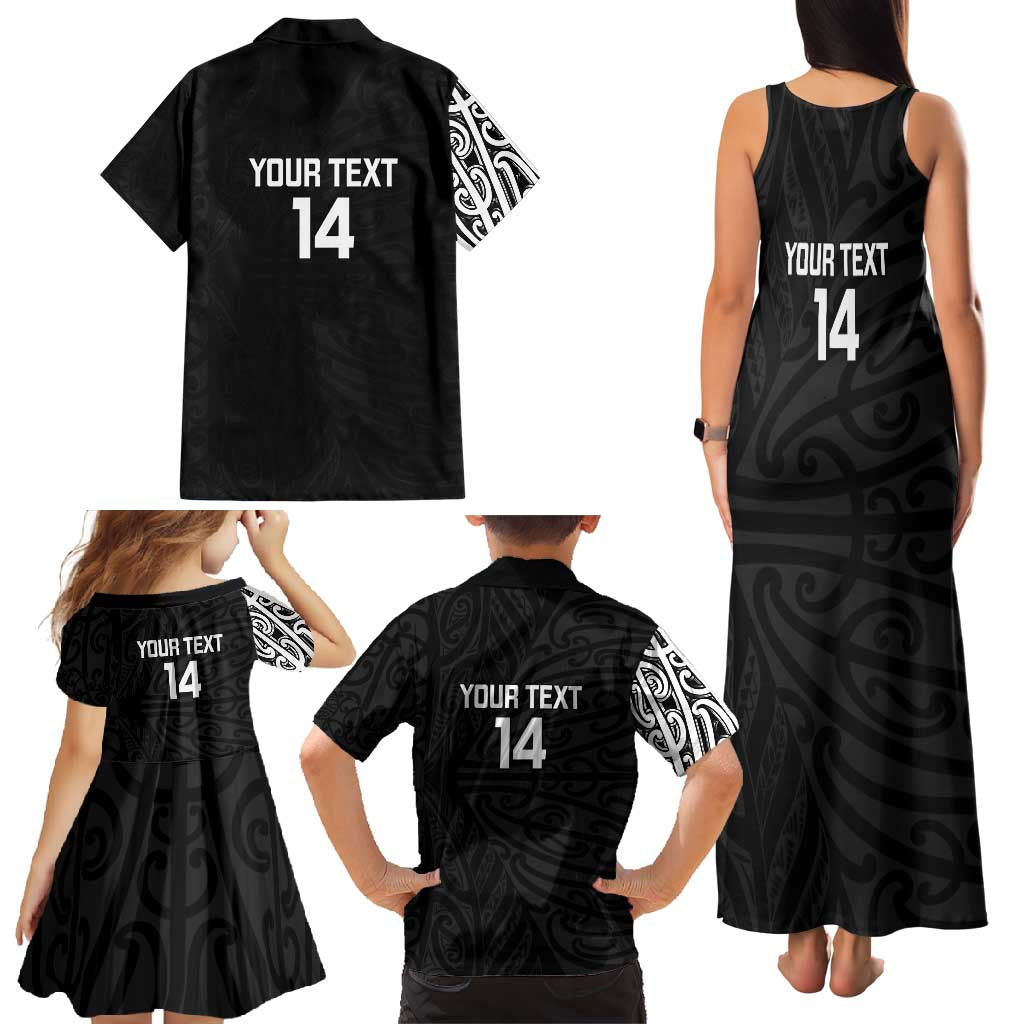 New Zealand Silver Fern Rugby Custom Family Matching Tank Maxi Dress and Hawaiian Shirt Maori Koru Go Black Fern LT14 - Polynesian Pride