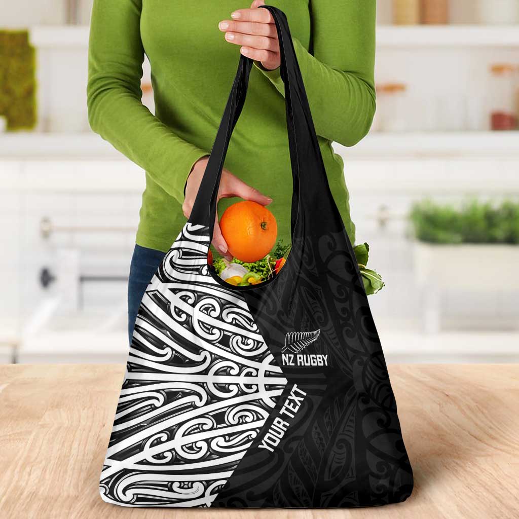 New Zealand Silver Fern Rugby Custom Grocery Bag Maori Koru Go Black Fern LT14 - Polynesian Pride