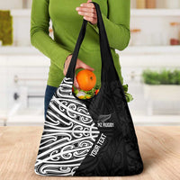 New Zealand Silver Fern Rugby Custom Grocery Bag Maori Koru Go Black Fern LT14 - Polynesian Pride