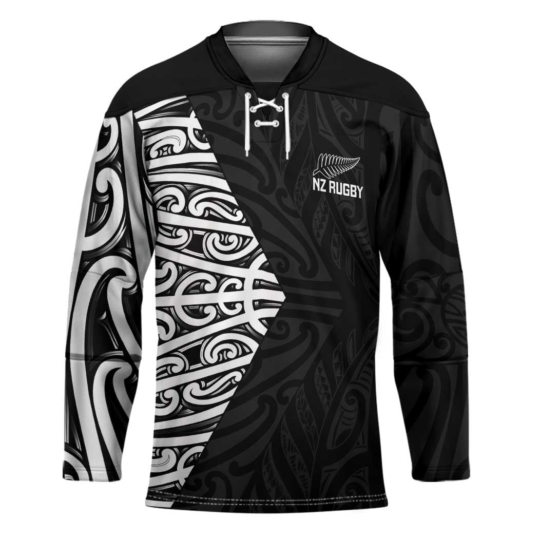 New Zealand Silver Fern Rugby Custom Hockey Jersey Maori Koru Go Black Fern LT14 Unisex Black - Polynesian Pride