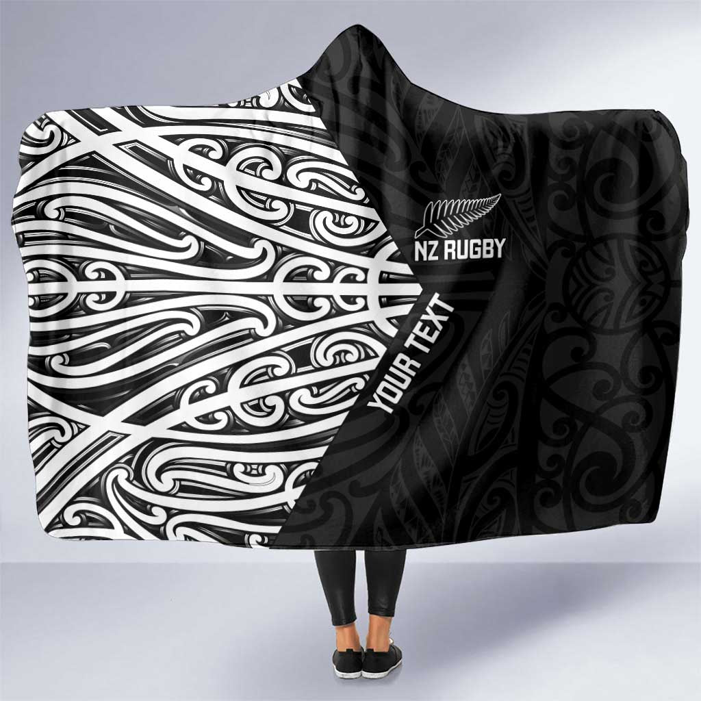 New Zealand Silver Fern Rugby Custom Hooded Blanket Maori Koru Go Black Fern LT14 One Size Black - Polynesian Pride
