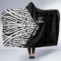 New Zealand Silver Fern Rugby Custom Hooded Blanket Maori Koru Go Black Fern LT14 One Size Black - Polynesian Pride