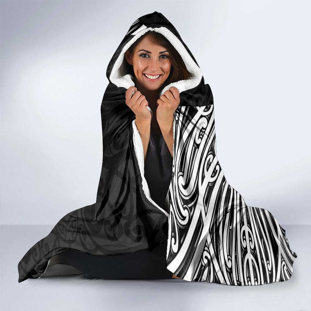 New Zealand Silver Fern Rugby Custom Hooded Blanket Maori Koru Go Black Fern LT14 - Polynesian Pride