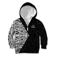 New Zealand Silver Fern Rugby Custom Kid Hoodie Maori Koru Go Black Fern LT14 Zip Hoodie Black - Polynesian Pride