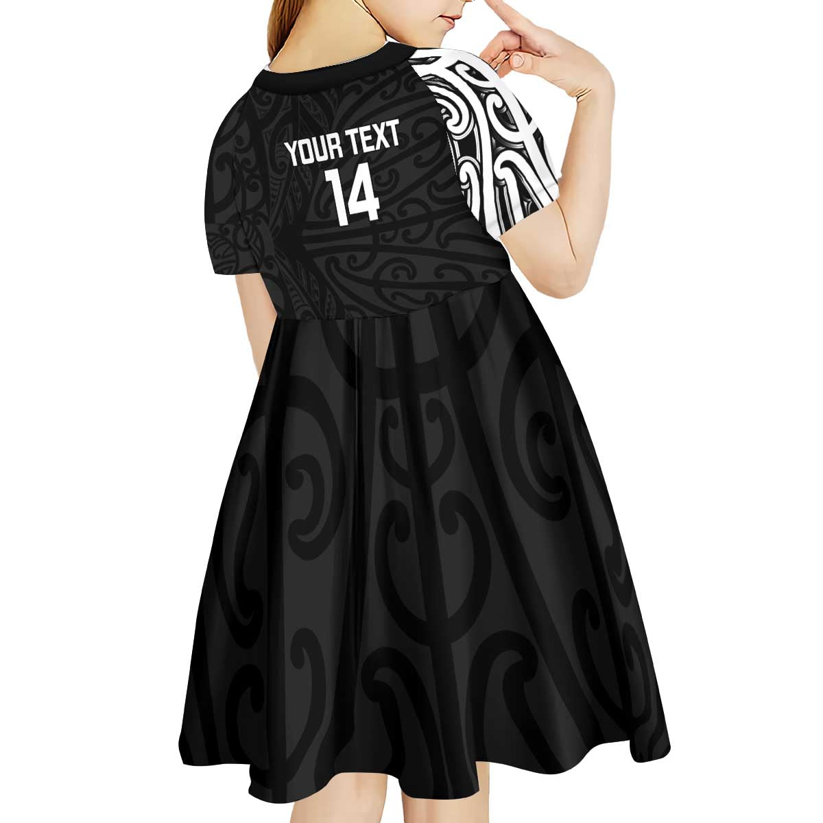 New Zealand Silver Fern Rugby Custom Kid Short Sleeve Dress Maori Koru Go Black Fern LT14 - Polynesian Pride